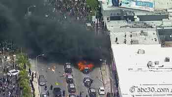 Thousands of demonstrators march through Fairfax District, Downtown Los Angeles over George Floyd death