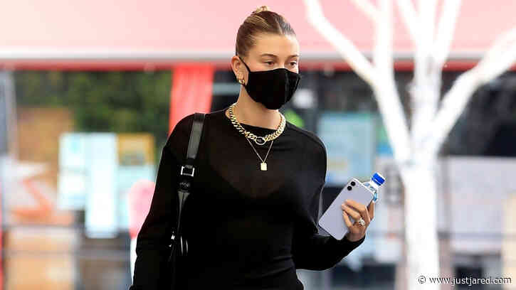 Hailey Bieber Wears Leather Pants to a Skincare Appointment