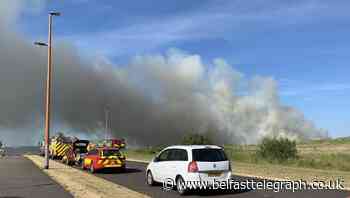 Belfast residents told to close windows as firefighters tackle large gorse fire in Duncrue area