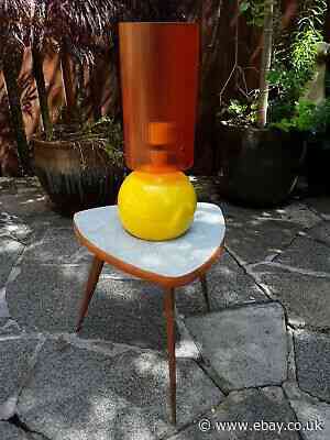 Mid Century Modern Table Lamp Retro Vintage Yellow Metal Orange Plastic Shade