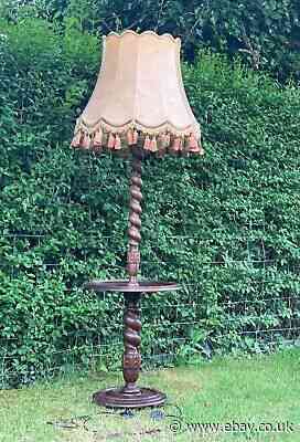 Standard lamp, floor standing, vintage carved, barley twist
