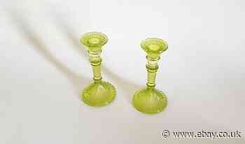 Pair Of Candleholder Glass Moulded Pressed End Xixth Top 18 CM