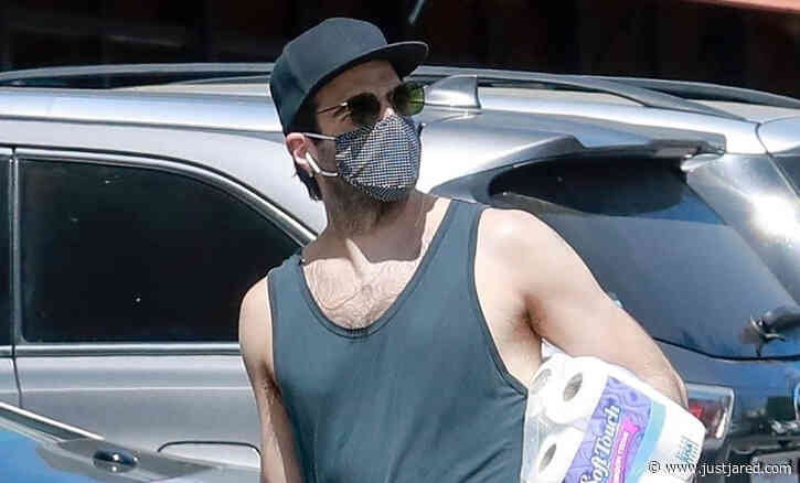 Zachary Quinto Wears Tank Shirt While Stocking Up on Toilet Paper