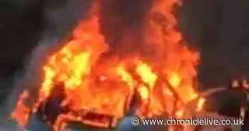 Man arrested on suspicion of arson after fire rips through car