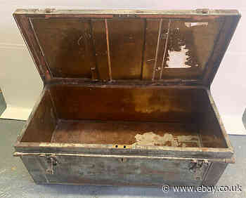 Antique Old Rustic Metallic Storage Tool Box With Handles