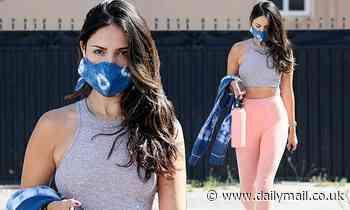 Eiza Gonzalez flashes her rock hard abs following a workout session with her trainer in Los Angeles 