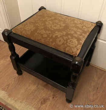 Vintage small Victorian stained oak Jacobean style joint stool with padded top