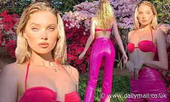 Elsa Hosk wears pink bra top in Instagram photo in garden