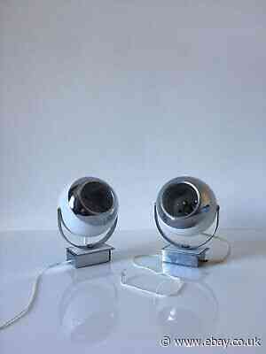 2 x 1970s Retro British Eyeball Wall Lamps - Pair Vintage Light White Chrome