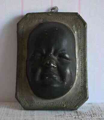 Rare Antique Pewter Mounted Baby Face Mask Wall Hanging ! Death Mask ?