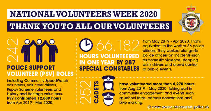 National Volunteers Week: Avon and Somerset Police say ‘thanks’ to volunteers for more than 85,300 hours of support