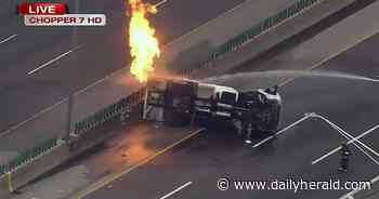 355 still closed due to propane fire on overturned truck