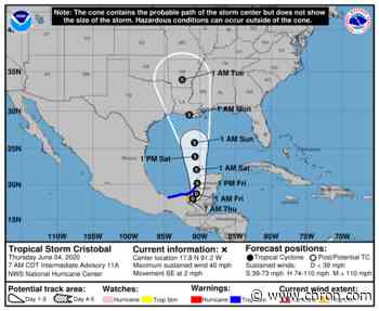 Tropical Storm Cristobal continues moving north