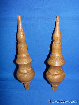 Antique Pair Of Finials Wooden, Oak Solid - Turning Hand - No ° 8