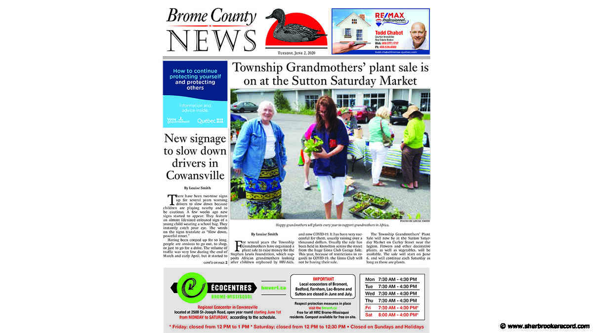 Brome County News - June 2, 2020 edition - Sherbrooke Record