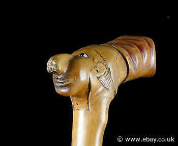 Cane Art Popular Folk Art Cane Pommel Carved A Grotesque Ferrule Bronze