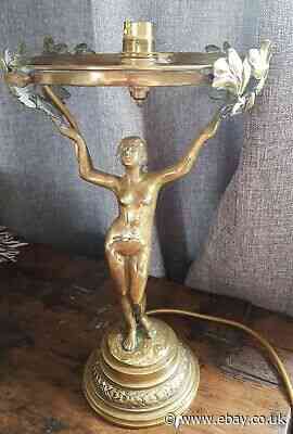 Antique Art Deco Brass Lamp Female Nude