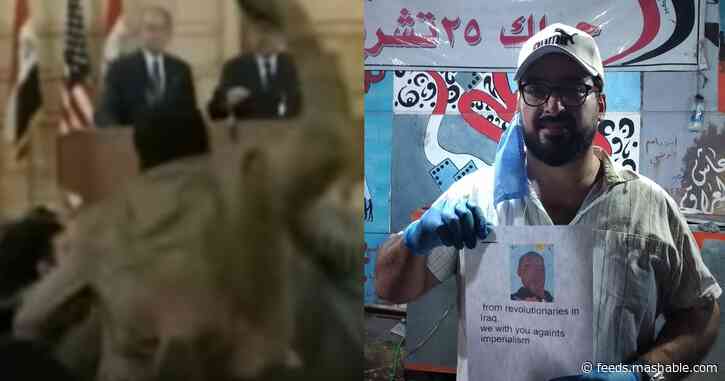 The Iraqi man who threw his shoes at George W. Bush is a Twitter hero for today's protesters