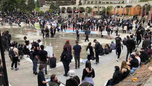 Hundreds gather in Olympic Plaza for Black Lives Matter protest in Calgary