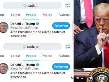 Trump's Twitter account appears as the top result when users search the word 'racist.' Twitter says an algorithm is behind that 'recommendation.'