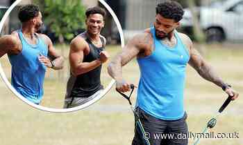 Love Island's Michael Griffiths joins housemate Jordan Hayes for an outdoor workout in the park