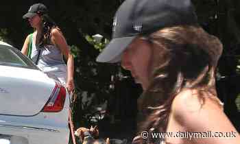 Kristen Doute is pictured walking her dogs after being fired from Vanderpump Rules