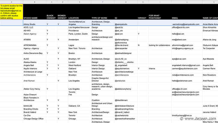 Architects and designers create Google Docs spreadsheet listing black-owned studios