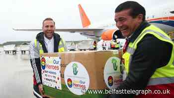 Calum Best and Tamer Hassan take delivery of PPE airdrop for front line staff