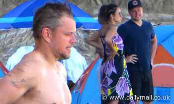 Matt Damon, 49, proves he is still in top shape as he goes shirt-free after surfing session