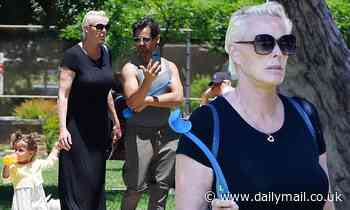 Brigitte Nielsen enjoys a family day at the park with husband and daughter