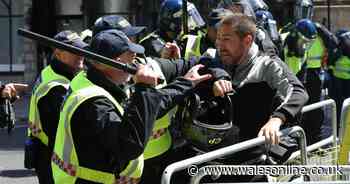 Police pelted with bottles in 'unacceptable thuggery' by statue protectors