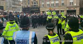 Updates as officers pelted with bottles as riot police called to Grey's Monument