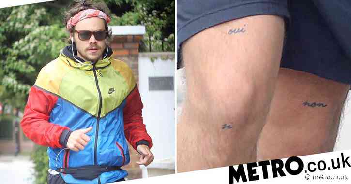 Harry Styles reveals continental knee tattoos as he arrives in London after lockdown in LA