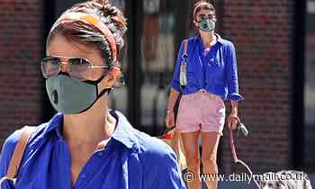 Helena Christensen, 51, walks dog in New York City