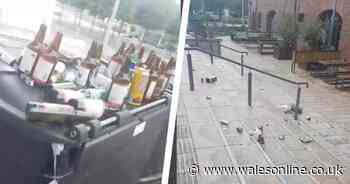 Appalling trail of bottles and cans scattered outside bars doing takeaways