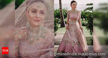 Salmon pink is the hottest lehenga colour!
