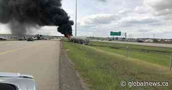 Fiery crash closes portion of Anthony Henday Drive