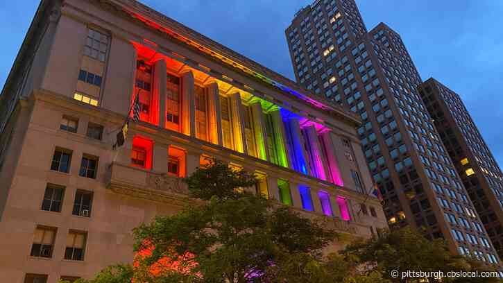 Buildings In Downtown Pittsburgh Light Up For Pride Month