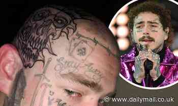 Post Malone shows off massive skull tattoo on his shaved head