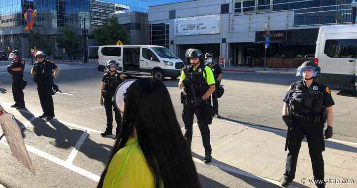 Police officers arrive on scene of ‘Justice for Bernardo’ protest in Salt Lake City