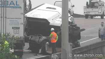 Big rig jack-knifes, flips along Interstate 45 in Houston