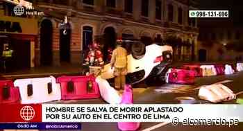 Policía se salva de morir tras volcar auto en la avenida Abancay - El Comercio Perú