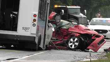 2 killed, girl hurt when car crashes into Harris County bus in Channelview