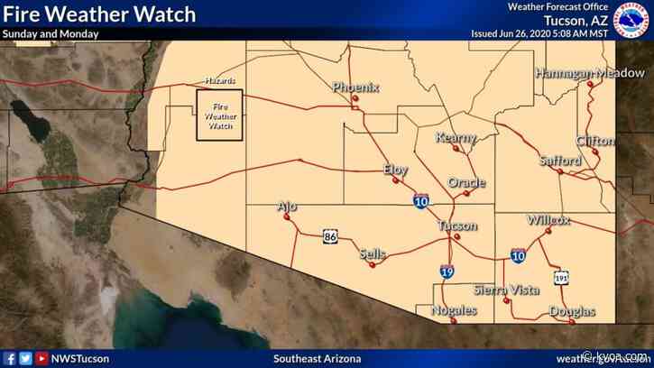 Fire Weather Watch in effect Sunday, Monday