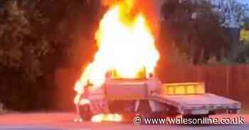 Footage shows van bursting into '12 foot' flames in pub car park