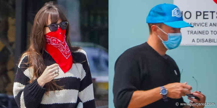 Dakota Johnson & Chris Martin Wear Their Face Coverings to Shop for Groceries