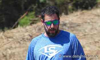 Adam Sandler takes a mask-free hike through Malibu field with his beloved English Bulldog Babu
