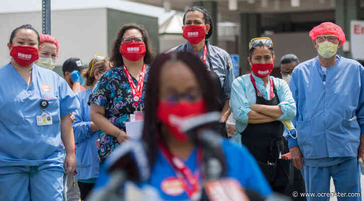 Fountain Valley hospital workers protest for widespread patient testing and protection against coronavirus spread