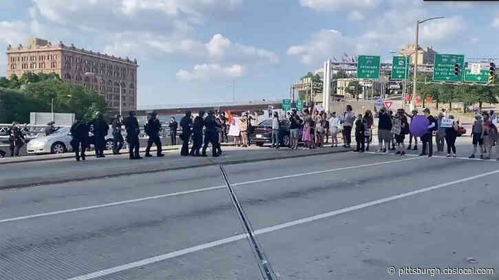 Police In Riot Gear Meet Protesters In Pittsburgh During Rally To Support Black LGBTQ+ Community