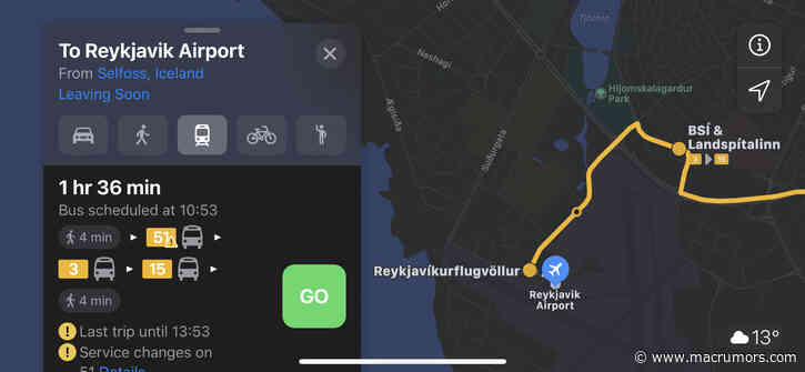 Apple Maps Transit Directions Go Live in Iceland